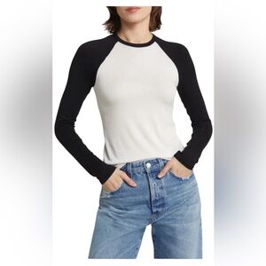 Treasure & Bond Raglan Sleeve T-Shirt - Ivory- Black